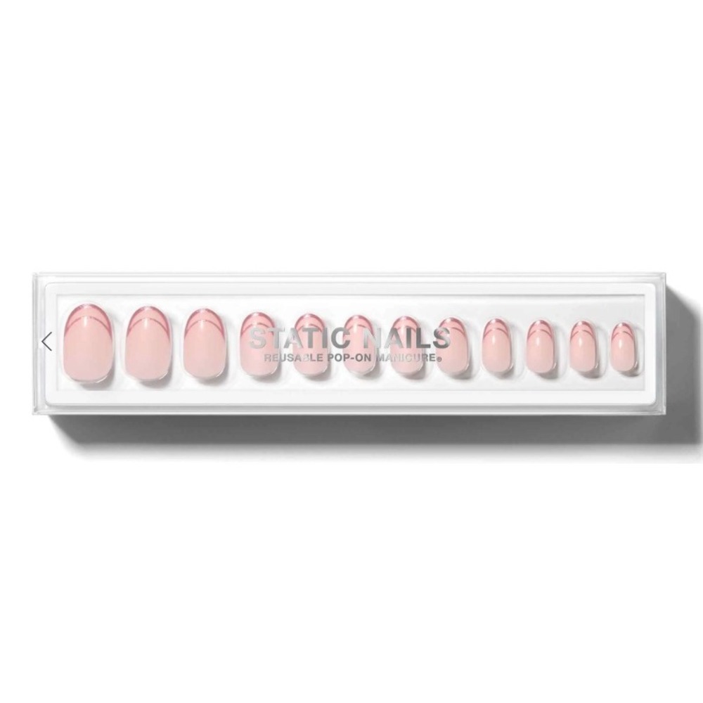 Static Nails Rose Gold Double French Round Short Reusable Pop-On Manicure 32ct